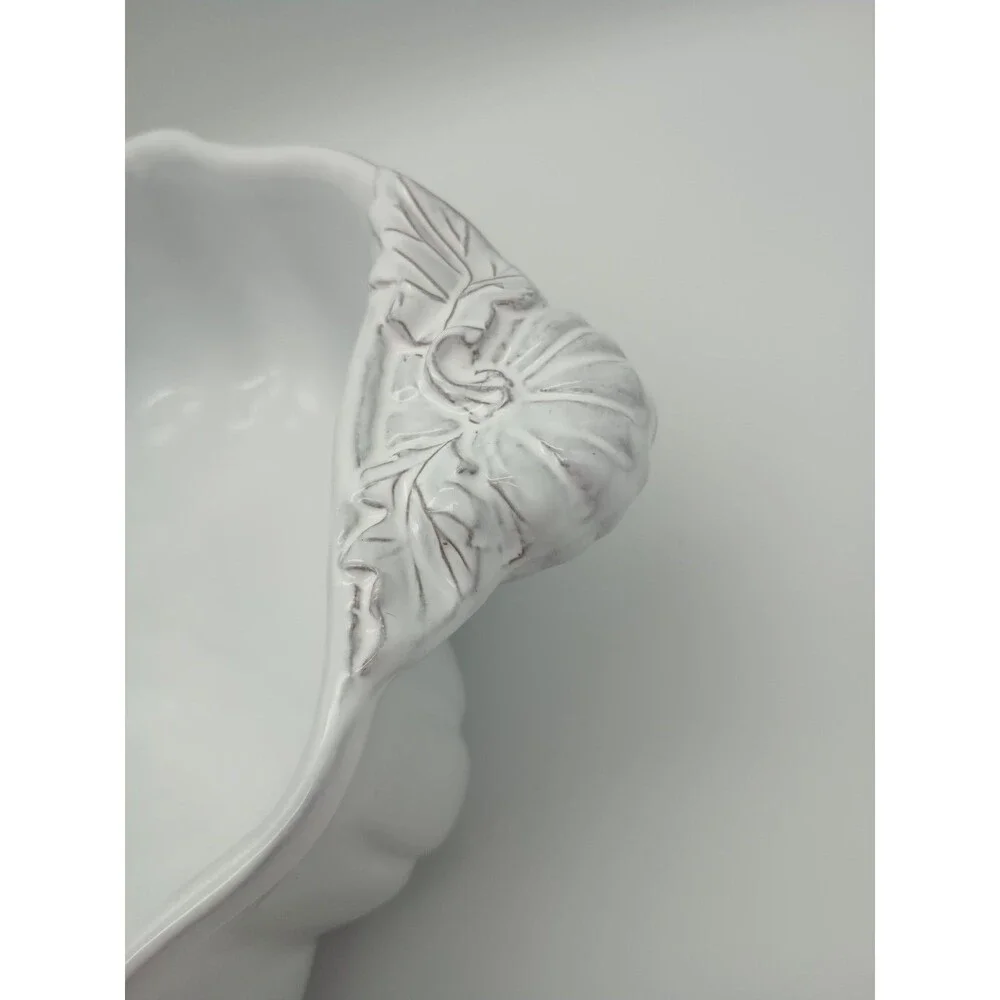 Sur La Table Bowl Embossed Pumpkin White Double Handled Serving 9